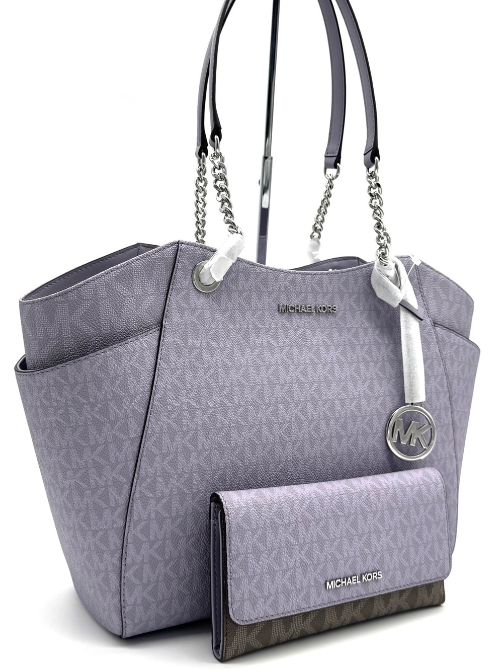 Michael Kors Jet Set Large Signature Logo Shoulder Bag w Matching Trifold Wallet